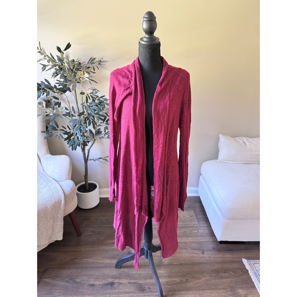 Arizona Jean Co Womens L Burgundy Draped Open Front Longline Cardigan Sweater
